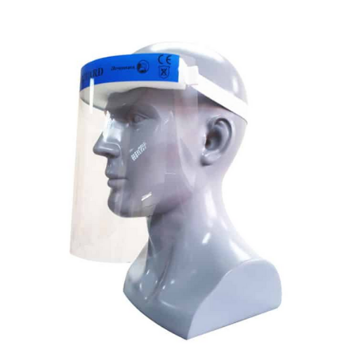 dromex clear splash guard face shield on a mannequin head